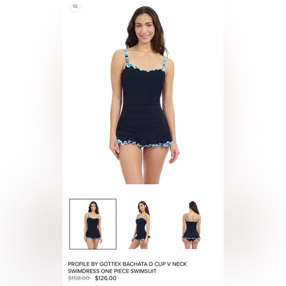 PROFILE BY GOTTEX BACHATA D CUP V NECK SWIMDRESS ONE PIECE SWIMSUIT Sz 10 - Picture 8 of 8